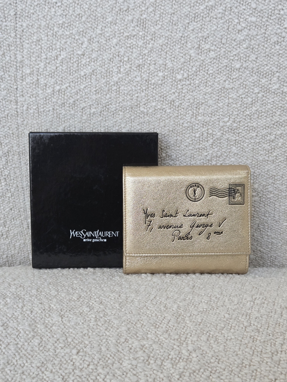 Yves Saint Laurent Gold Y-Mail Leather Wallet